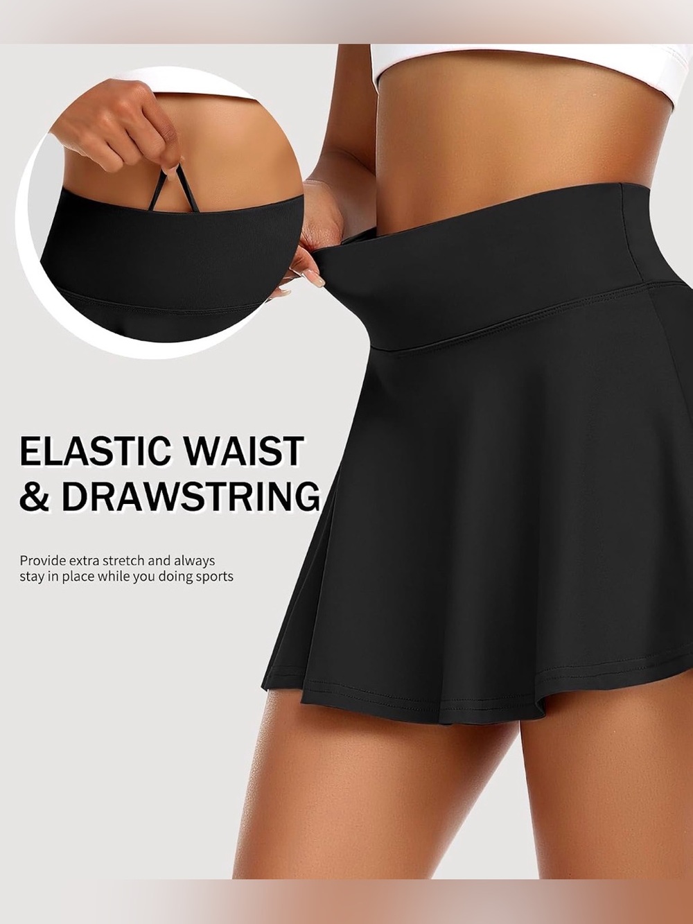 High-Waist Black Athletic Skort with Drawstring
